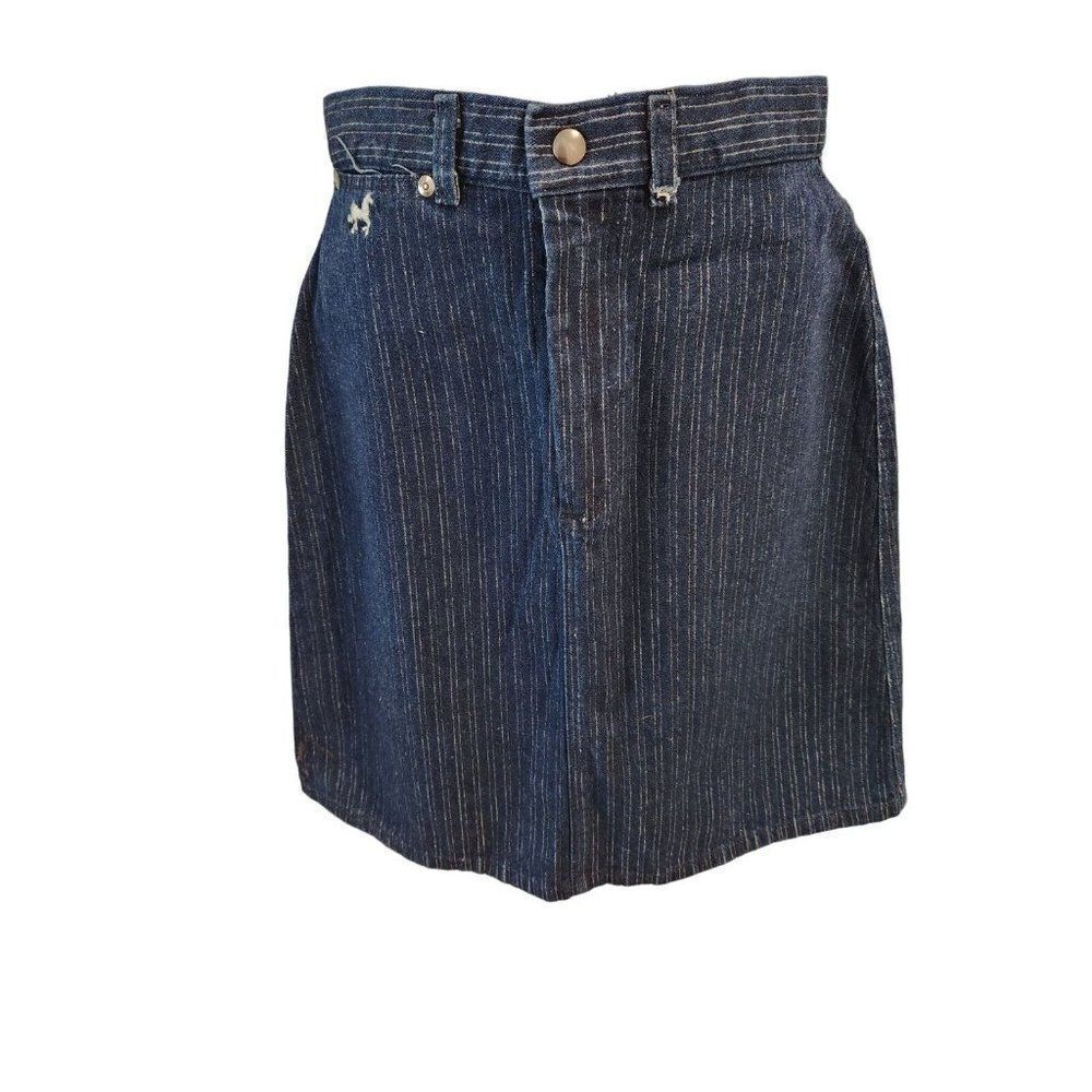Vintage 80s Pizzazz Blue Demin Jean Light Striped Pencil Skirt S